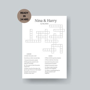 Personalized Wedding Crossword Puzzle Custom Wedding Activity Lawn