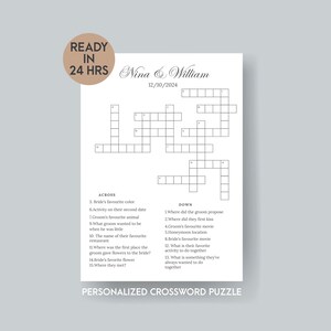 personalized wedding Crossword Puzzle, custom Wedding Activity, Lawn Games, Wedding Crossword Puzzle, bridal shower games, wedding shower