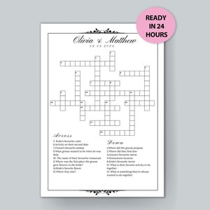Custom Wedding Crossword Puzzle, Personalized Sip and Solve, Bridal ...