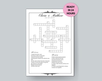 Custom Wedding Crossword Puzzle, Personalized Sip and Solve, Bridal Shower Crossword puzzle, Sip & Solve Wedding Game Download