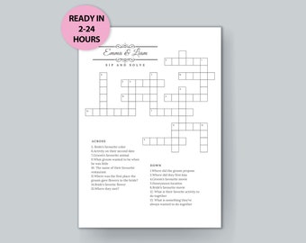 Custom Wedding Crossword Puzzle, Personalized Sip and Solve Bridal Shower Crossword, Sip and Solve Wedding Game, Wedding Activity