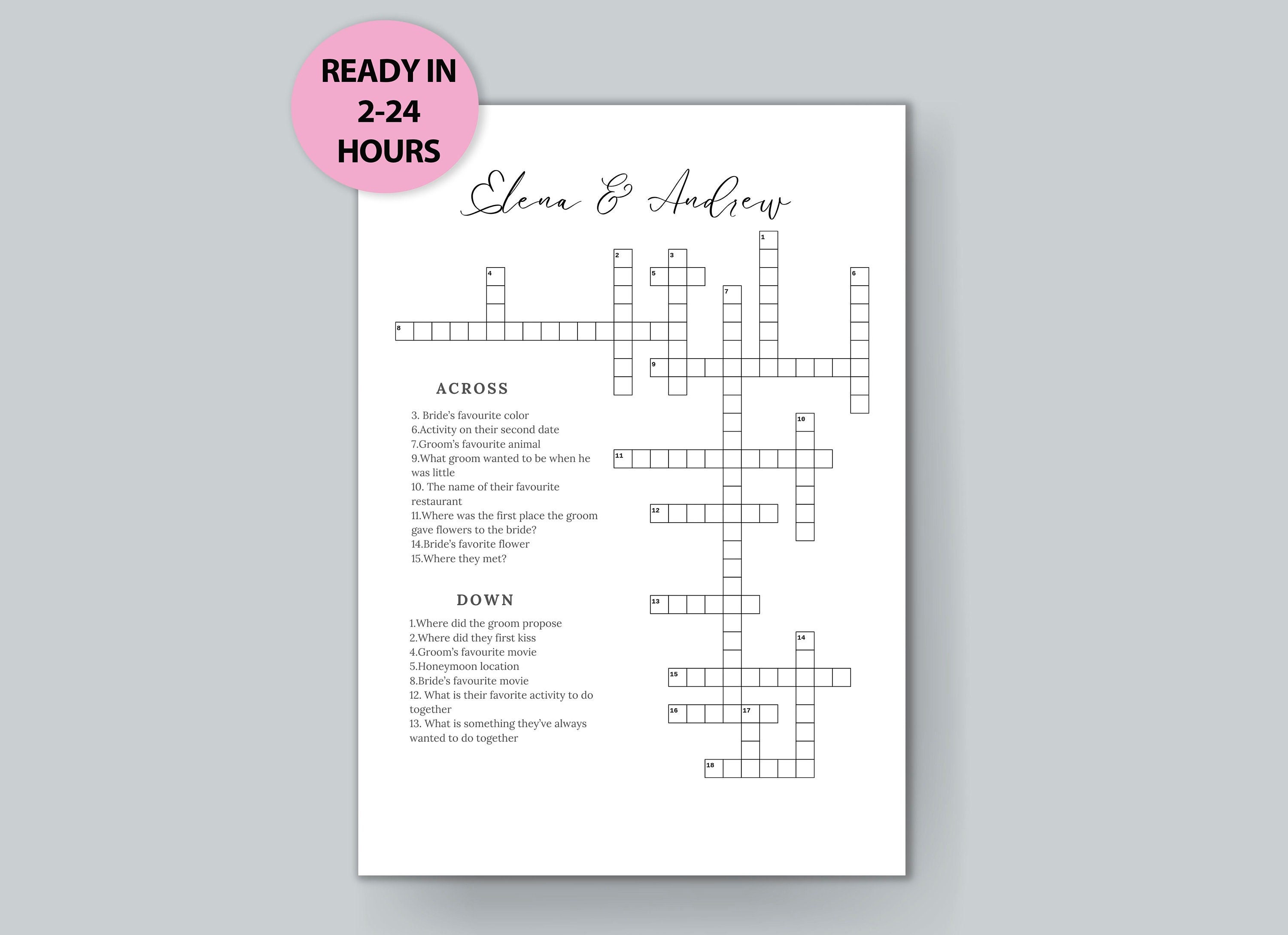 Custom Wedding Crossword Puzzle Minimalist Custom Sip and Solve 