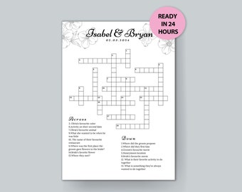 Custom Wedding Crossword Puzzle, Personalized Sip and Solve, Bridal Shower Crossword puzzle, Sip & Solve Wedding Game Download