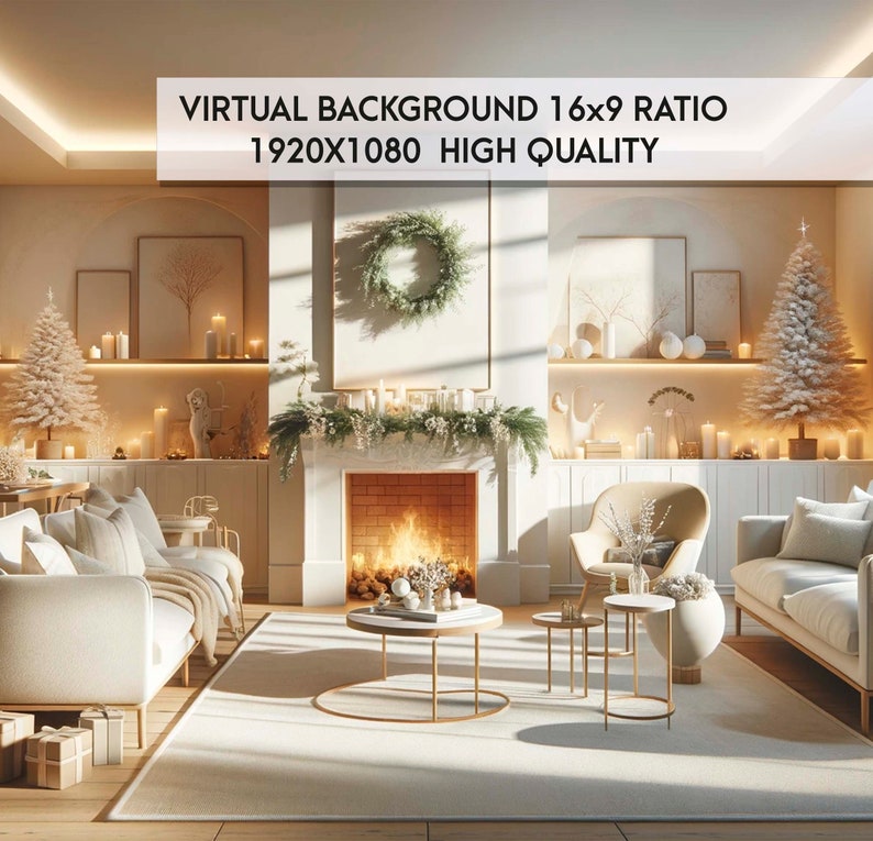 Christmas Zoom Daytime Background for Meetings, Cozy Winter Livingroom Background, Holiday