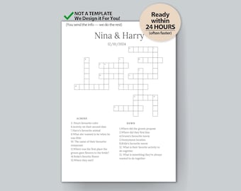 Custom Wedding Crossword Puzzle – DONE FOR YOU | Personalized Wedding & Bridal Shower Game | Same Day Delivery Available