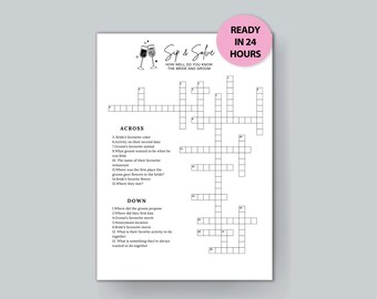 Gepersonaliseerde bruiloft kruiswoordpuzzel, aangepast slok- en losspel (digitale download)