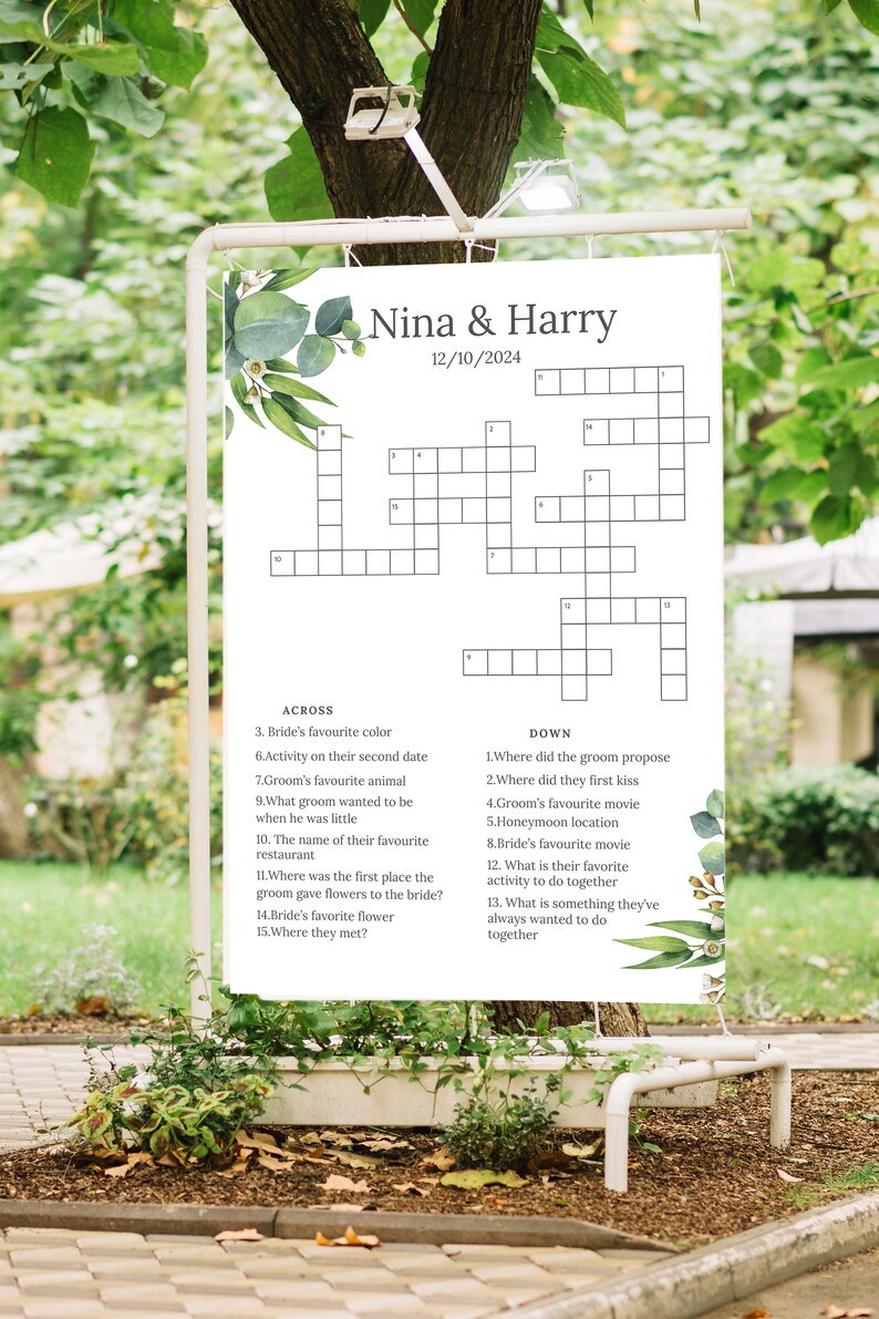 Personalized Wedding Crossword Puzzle, Custom Wedding Activity, Lawn