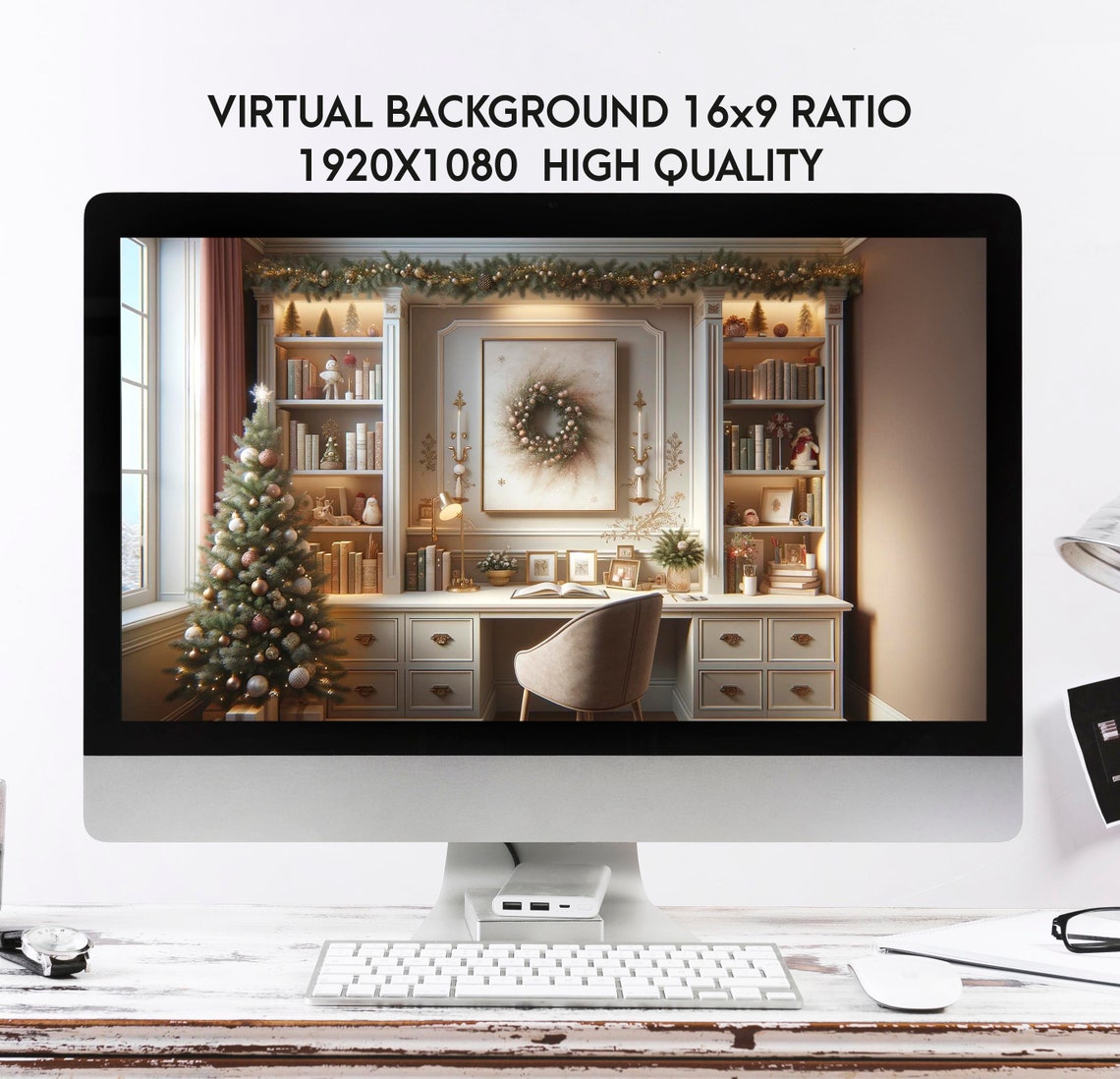 Christmas Tree Zoom Background for Meetings, Cozy Winter Homeoffice