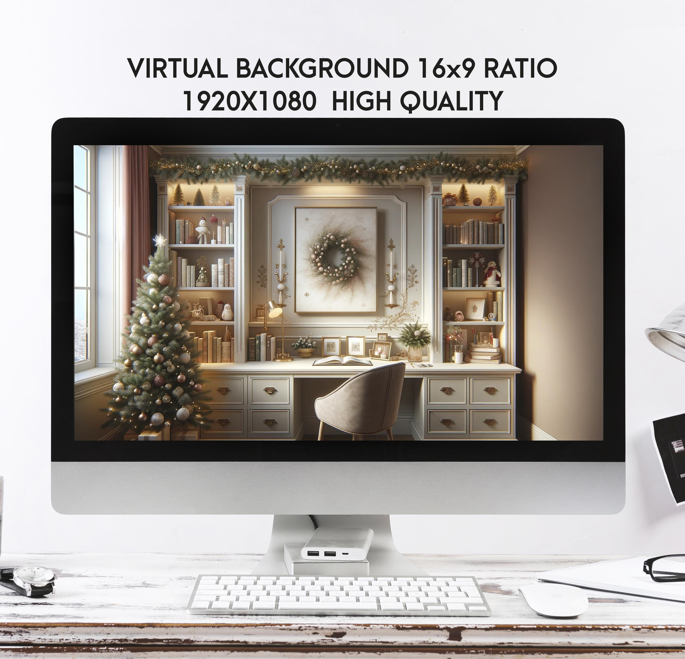 Christmas Tree Zoom Background for Meetings, Cozy Winter Homeoffice