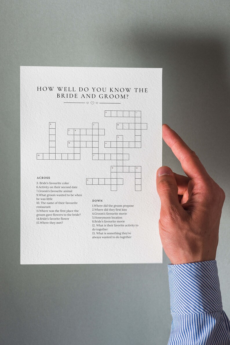 Personalized Wedding Crossword Puzzle, Custom Wedding Activity, Lawn