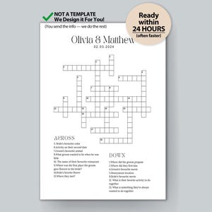 Aangepaste kruiswoordpuzzel bruiloft – GEDAAN VOOR JOU | Gepersonaliseerde bruiloft en vrijgezellenfeestspel | Levering op dezelfde dag