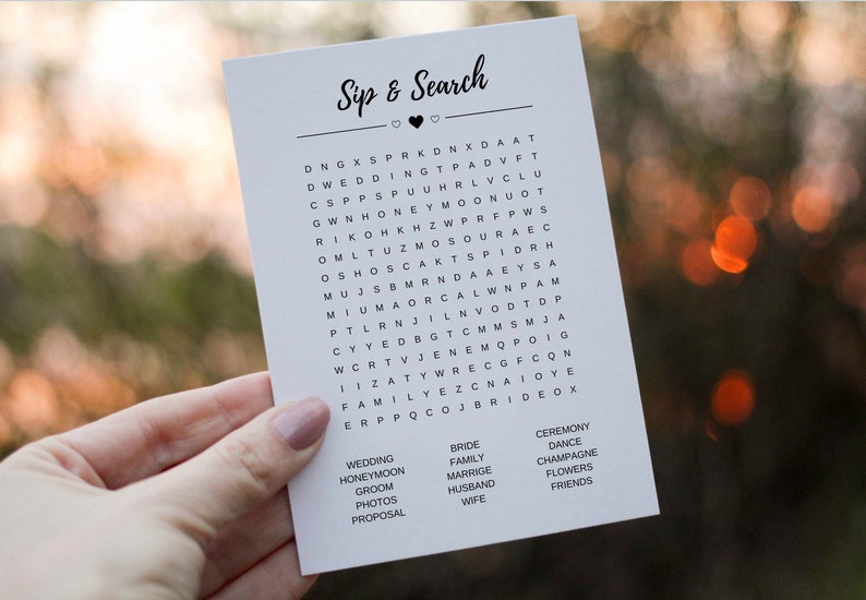 Wedding Word Search Puzzle Instant Download, Sip and Search, Lawn Games