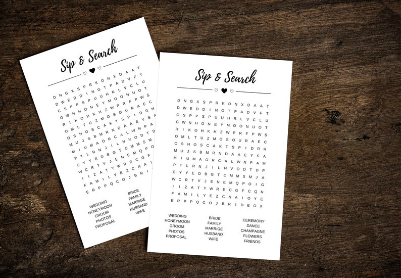 Wedding Word Search Puzzle Instant Download, Sip and Search, Lawn Games