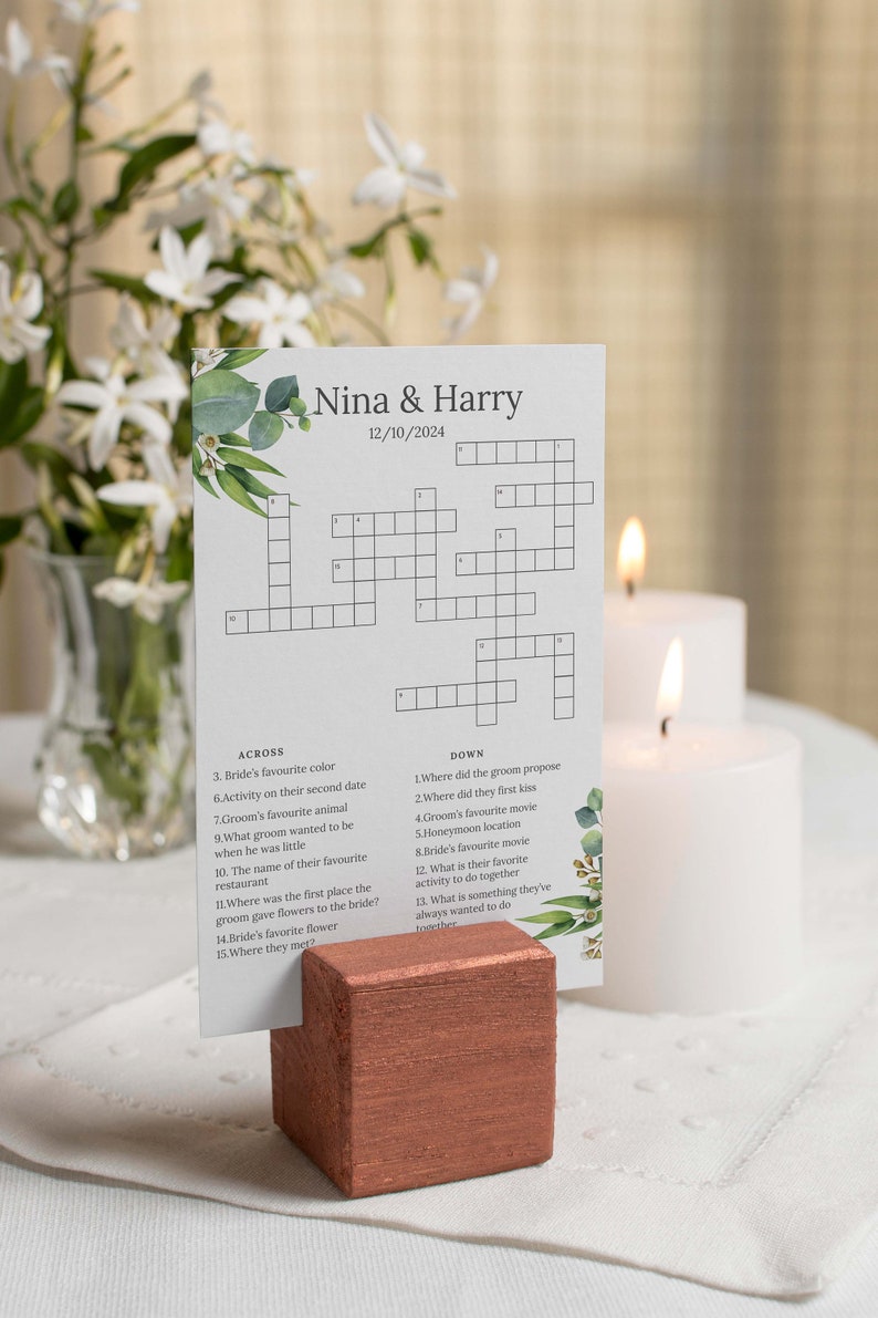 Personalized Wedding Crossword Puzzle, Custom Wedding Activity, Lawn