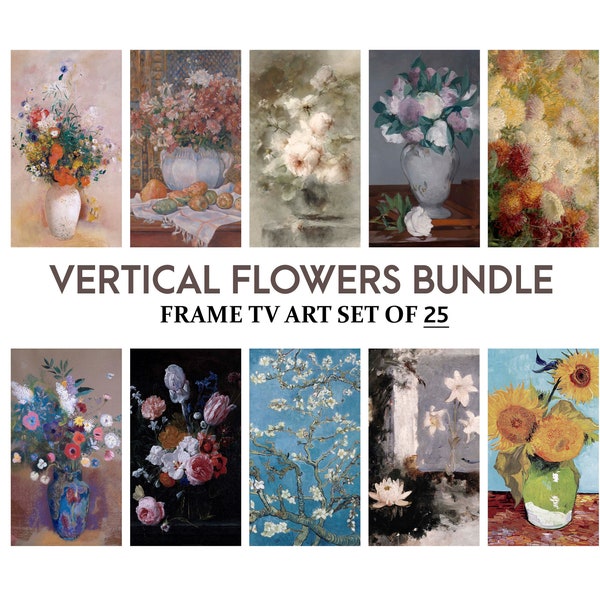 FRAME TV VERTICAL Flower Paintings art set of 25, Flower paintings Frame Tv Vertical Art Bundle, Collection of flowers, Vertical art, 4K