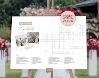 Custom Wedding Crossword Large Sip and Solve Puzzle, Personalized Wedding Crossword, Sip & Solve Wedding Game Download, Bridal Shower Games