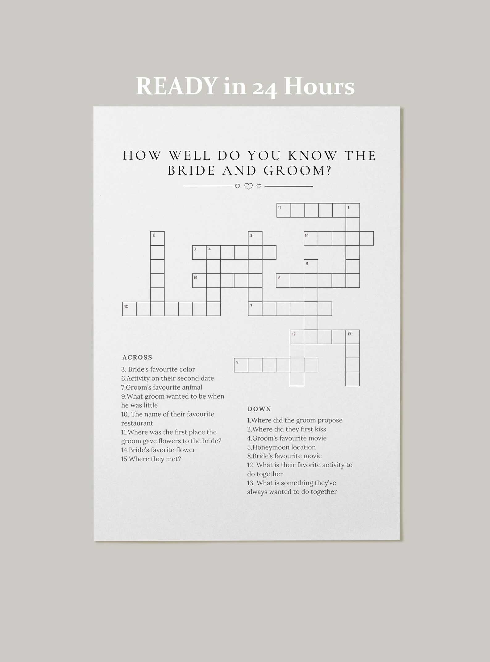 Personalized Wedding Crossword Puzzle Custom Wedding Activity Lawn Personalized Wedding Crossword Puzzle Custom Wedding Activity Lawn