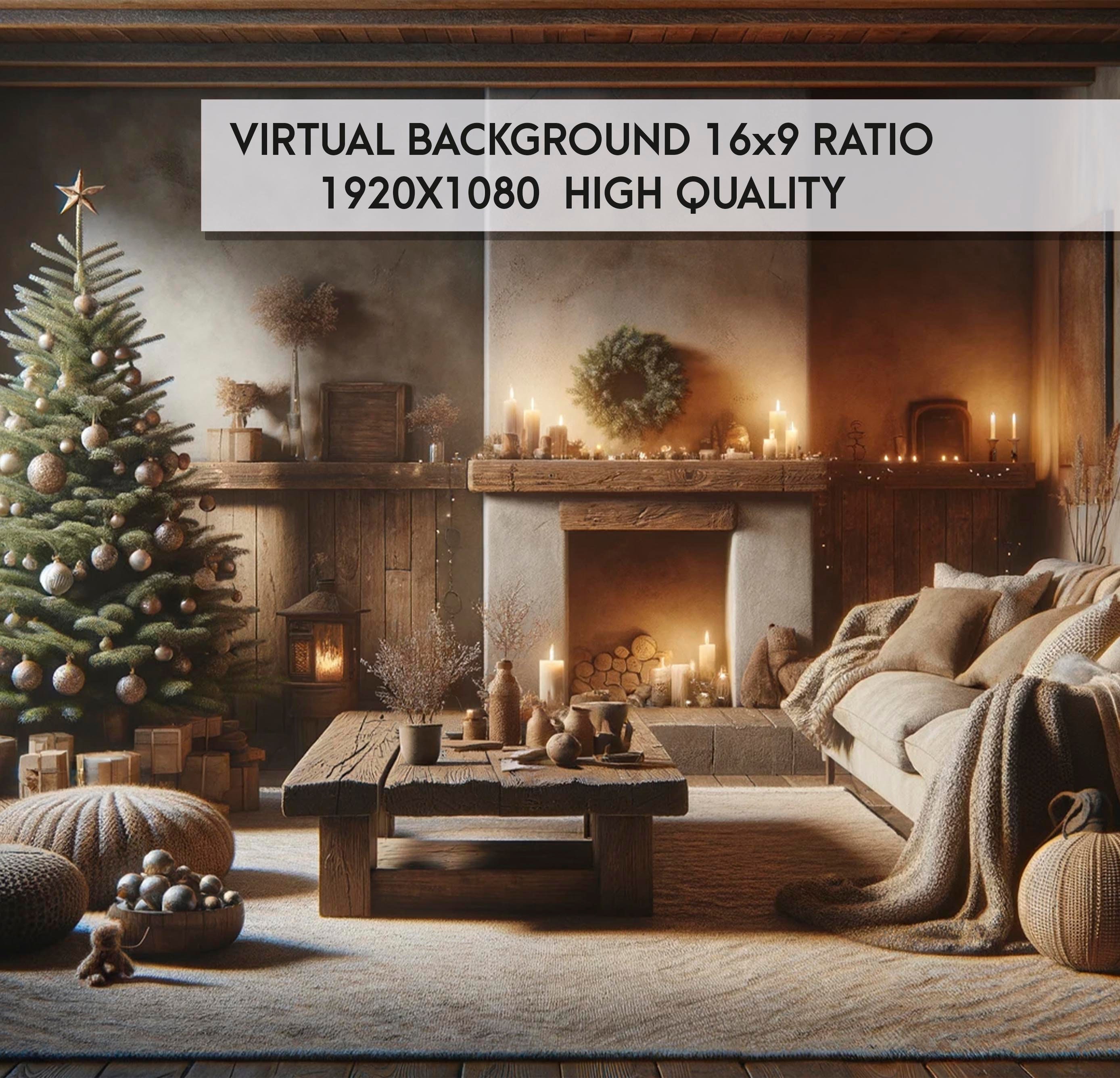 Christmas Tree Zoom Background for Meetings , Rustic Winter Cabin ...