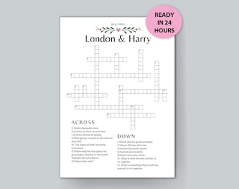 May include: A printable wedding crossword puzzle with the names London & Harry and the date 10.11.2004. The crossword puzzle has 13 clues across and 13 clues down.