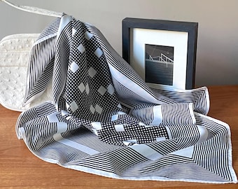 Vintage Graphic Print Polyester Scarf, Black and White