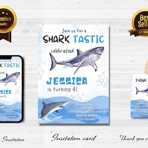 Shark Invites, Shark  Birthday Invites, Instant Download Shark Party Invitations, Cartoon, digital birthday party editable invitation j1