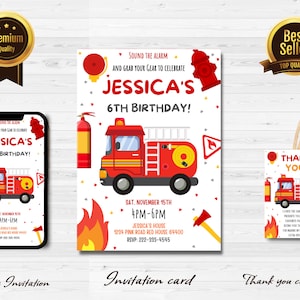 Pompiers anniversaire Invitation modèle téléchargement, Invitation de camion de pompiers modifiable, Invitation d’anniversaire de camion de pompiers, fichier numérique j1