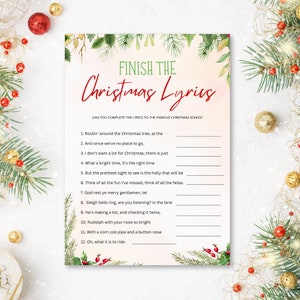 Finish the Christmas Lyrics Christmas Party Game, School Christmas, Office Christmas Party, Family Christmas Game, Printable Download j2