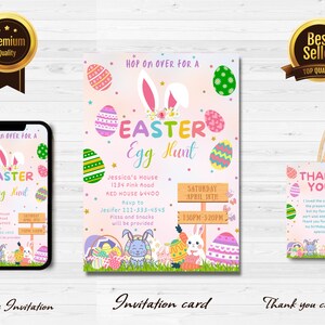 Easter Egg Hunt Invitation, Bunny Invitation, Easter Invitation, Easter Egg thank you tag, Easter Egg Editable Template j1