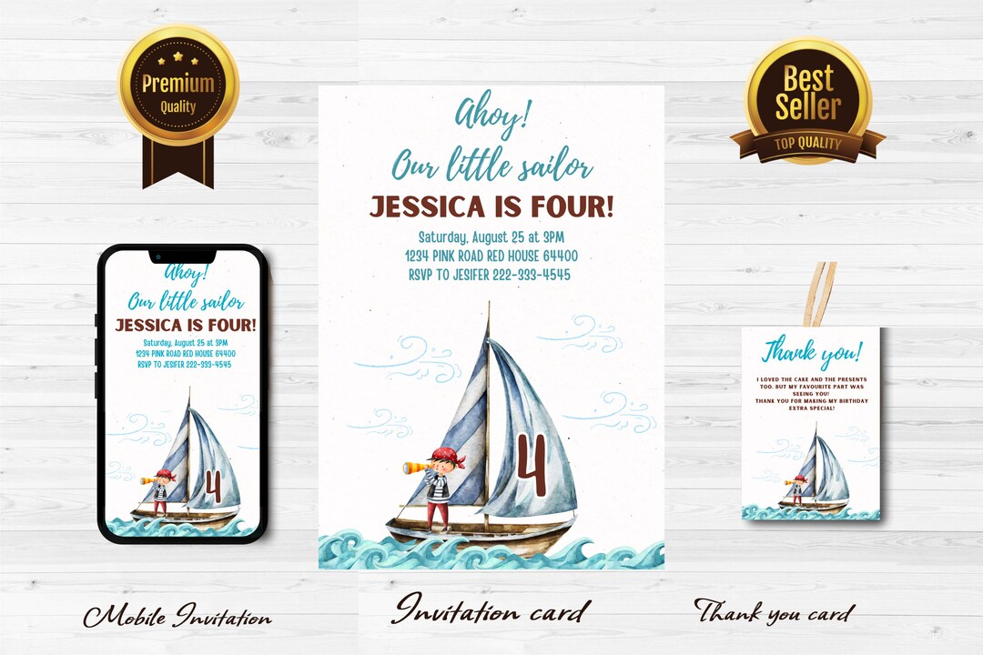 Sailboat Birthday Party Invitation EDITABLE Watercolor Boat Etsy