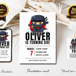 Invitation Ninja, Invitations d'anniversaire Ninja, Téléchargement instantané Invitations de fête Ninja, Ninja, invitation modifiable de fête d'anniversaire numérique
