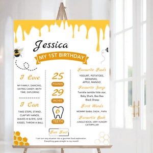 EDITABLE  Bee Birthday Milestone Birthday Poster, Bee One First Birthday Chalkboard sign, Honey Bee Milestone sign j1