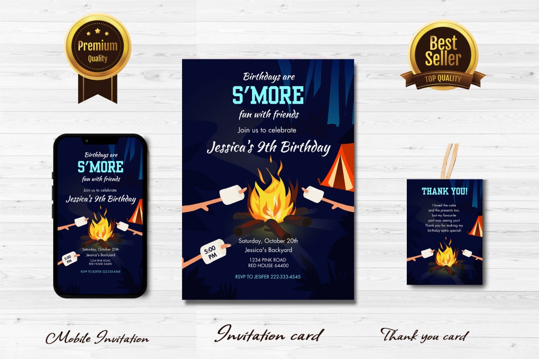 Editable S'more Birthday Invitation Bonfire Invitation Camping Smore ...