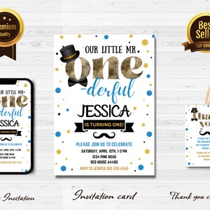 Editable Mr Onederful 1st Birthday Invitation Instant Download Mr Onederful Invitation Mr Onederful Digital  Template, Little Man j1