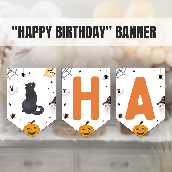Printable Halloween Birthday Banner, Magical Party Birthday ,  Ghost Spooky Party Decorations, Birthday banner PRINTABLE DIGITAL DIY j1 H1