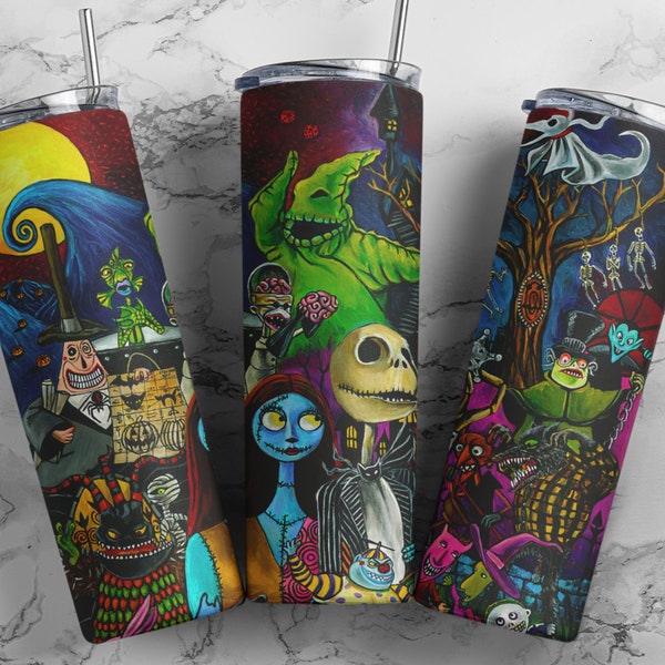 The Nightmare Before Christmas 20oz Skinny Tumbler, Halloween Tumbler Sublimation, PNG Straight/Tapered Files, Instant Download