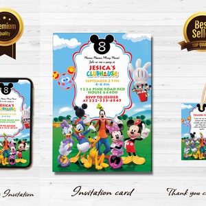 Cartoon Clubhouse Thema Verjaardag Uitnodigen, Cartoon Clubhouse Thema Party Instant Download Bewerkbare Mobiele Telefoon Uitnodigen Digitaal