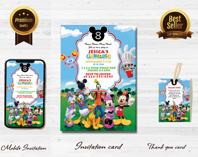 Mickey Mouse Clubhouse First Birthday Invitation Boy 1st Birthday Party ...