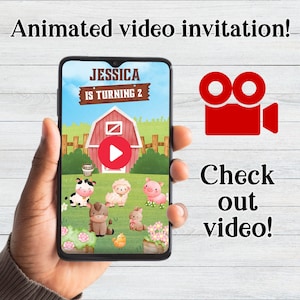 Boerderij verjaardag video-uitnodiging, schuur dieren partij uitnodigen sjabloon, Ranch Kids verjaardag, boerenerf dieren verjaardag video-uitnodiging j1