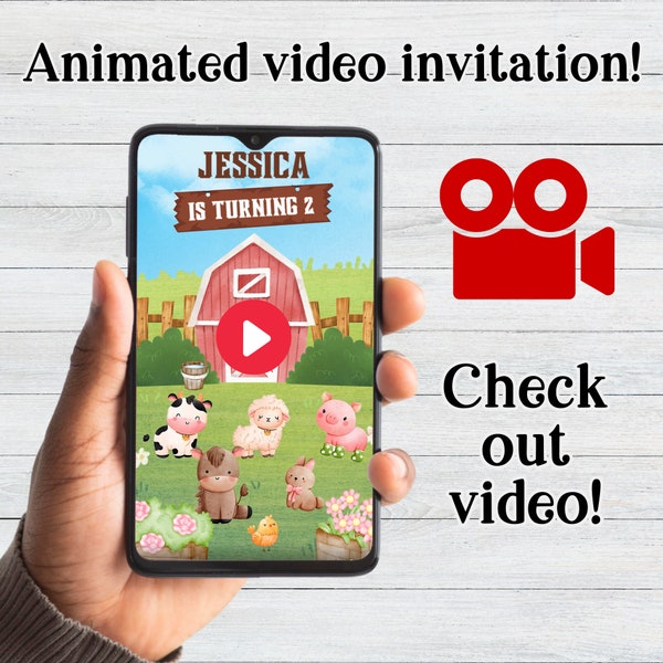 Farm Birthday Video Invitation, Barn Animals Party Invite Template, Ranch Kids Birthday, Barnyard Animals Birthday Video Invitation j1