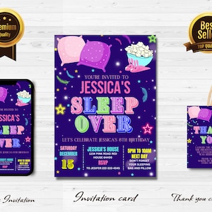 Editable Sleepover Invitation Slumber Party Invitation Sleepover Birthday Invitation Pajama Party Neon Glow Sleepover Party Instant File  j1