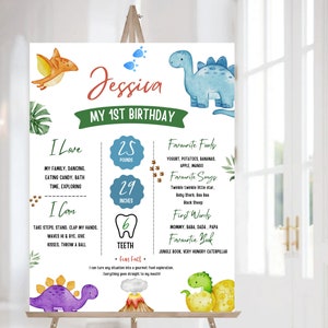 Dinosaur Birthday Milestone Birthday Poster, EDITABLE Dinosaur First Birthday Chalkboard sign, jurassic 1st birthday Sign Template j1