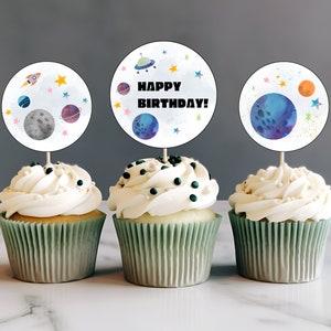 Printable Outer Space  Birthday Cupcake Toppers,  Planet Rocket Ship Astronaut Party Birthday Decorations Cake toppers Printable Space j1