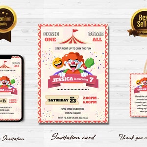 Carnival Birthday Invitation, Circus Birthday Invitation, Carnival Invitation, Carnival circus thank you tag, Editable Template j1