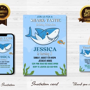 Shark Invitation, Shark  Birthday Invites, Instant Download Shark Party Invitations, Cartoon, digital birthday party editable invitation j1