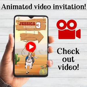 Cowboy Birthday Invitation, Video Animated Invitation, Cowboy Party, Wild West Video Invitation Party, Wild West , Ranch Southwestern j1
