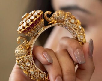 Sabyasachi inspired ruby emerald green bracelet elephant motifs Gajanand bracelets Meenakari bangles emerald green bridal bracelets kada set