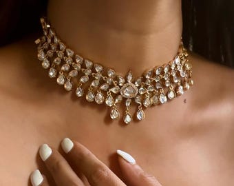 Premium jewellery real moissanite necklace ruby white necklace reception jewelry diamond necklace polki wedding jewelry uncut polki choker