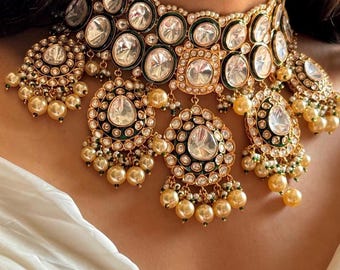 Sabyasachi Inspired Necklace Bridal Choker Set Polki Necklace Set Indian Bridal Jewellery Kundan Choker Set Bridal Polki Vintage Jewelry Set