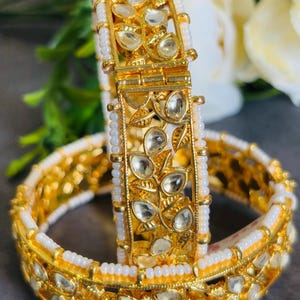 bridal chuda kundan bangles polki kangan set  bridal kangan jadau bangles pachi kundan kada gold kada punjabi kangan pearls chudas set gold