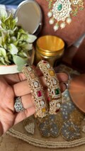 Navratna bangles moissanite gold bangles Chura bangles gold bridal kangan polki bracelets crystal bracelets multi color diamond bracelet set